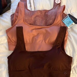 3 Danskin Sports Bras - Soft Pink and Rich Brown and Heather Pink